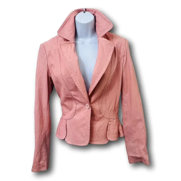 Vintage Cache Light Pink Small Cropped Leather Jacket Blazer - Picture 5 of 16